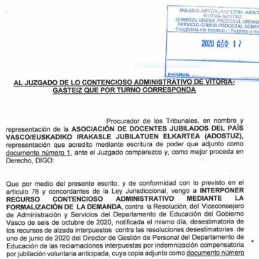 Interposición Recurso Contencioso Administrativo 17/11/2020